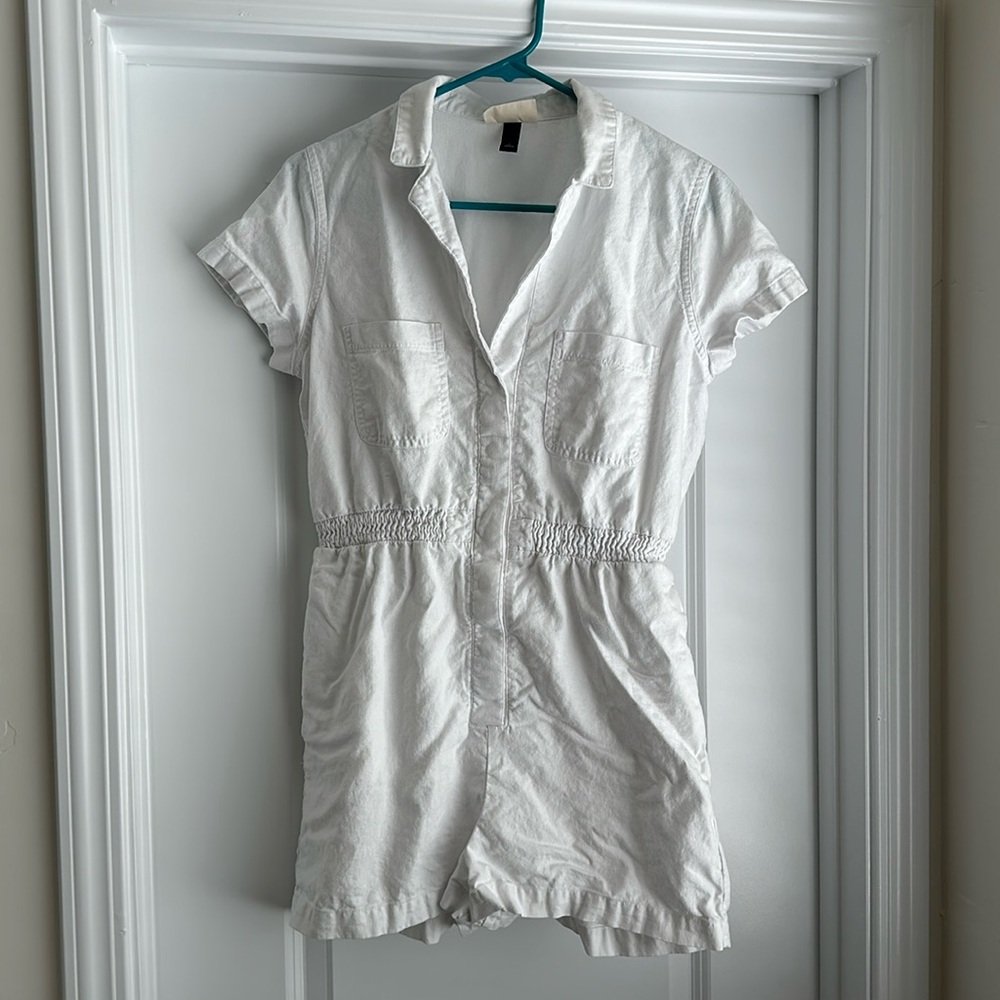 White linen utility romper